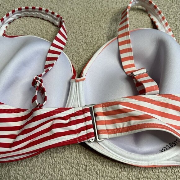 Lands End Bikini Top Size 22W Striped Red White Coral Underwire Twist Front - Picture 2 of 8